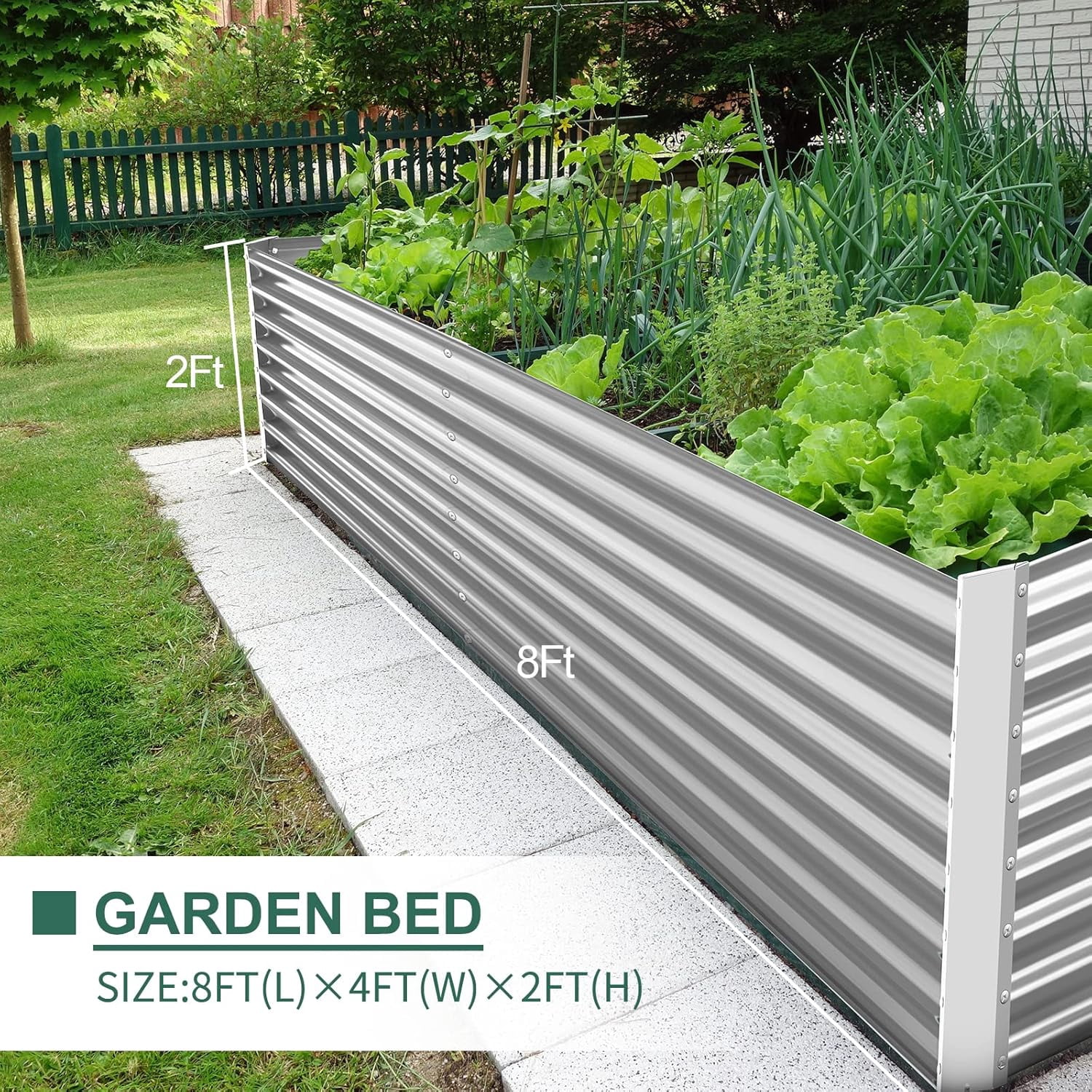 Land Guard 8x4x2ft Raised Rectangle Garden Beds Outdoor,Galvanized Metal Planter Box for Vegetables,Starlight Silver