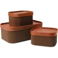 thumbnail image 1 of La Jolie Maison Fluted Cardboard Storage Baskets with Leather-Like Lids, Sturdy Stackable Paper Boxes Decorative Tray, Set of 3 Chestnut, 1 of 6