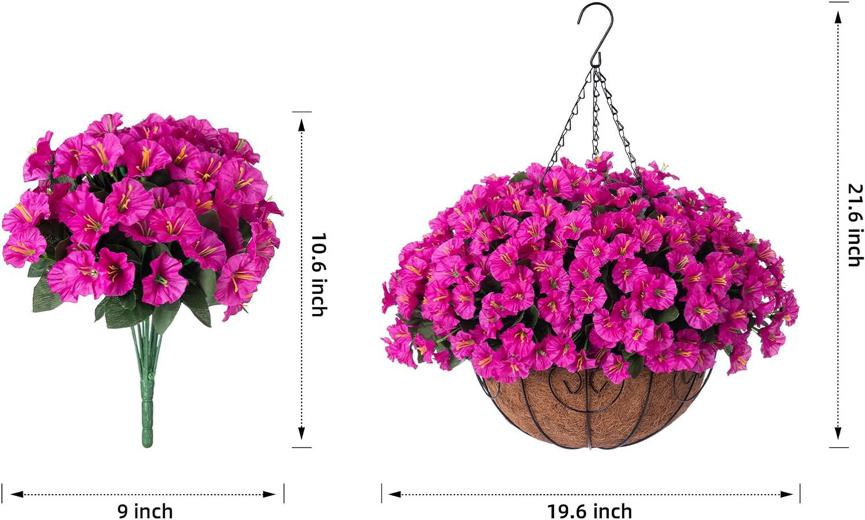 Artificial Fake Hanging Flowers Plants Baskets for Outdoor Outside Summer Decoration, Faux Silk Fuchsia Morning Glory in Planter UV Resistant Realistic for Home Porch Patio Balcony Garden Yard