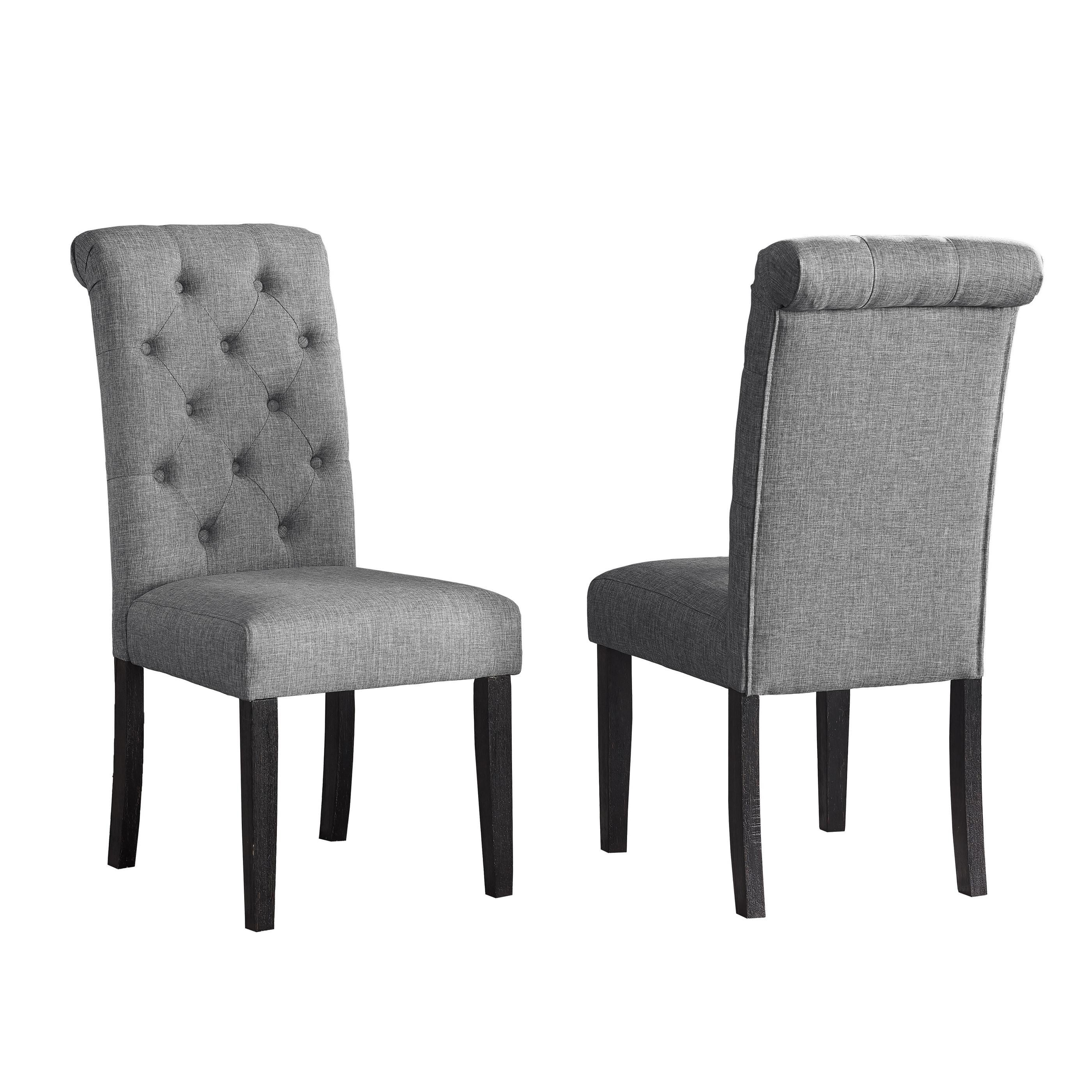 Solid Wood Tufted Dining Chairs Set of 2, Fabric Upholstery, Mid-Century Modern Style High Back Chair for Dining Room & Kitchen