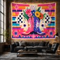 thumbnail image 6 of Cowboy Boot Vases with Wildflowers in Geometric Southwestern Pattern, Playful Maximalist for Western Art Lovers, Vibrant Home Decor Birthday Gift Tapestry Wall Hanging for Living Room and Dorm, 6 of 7