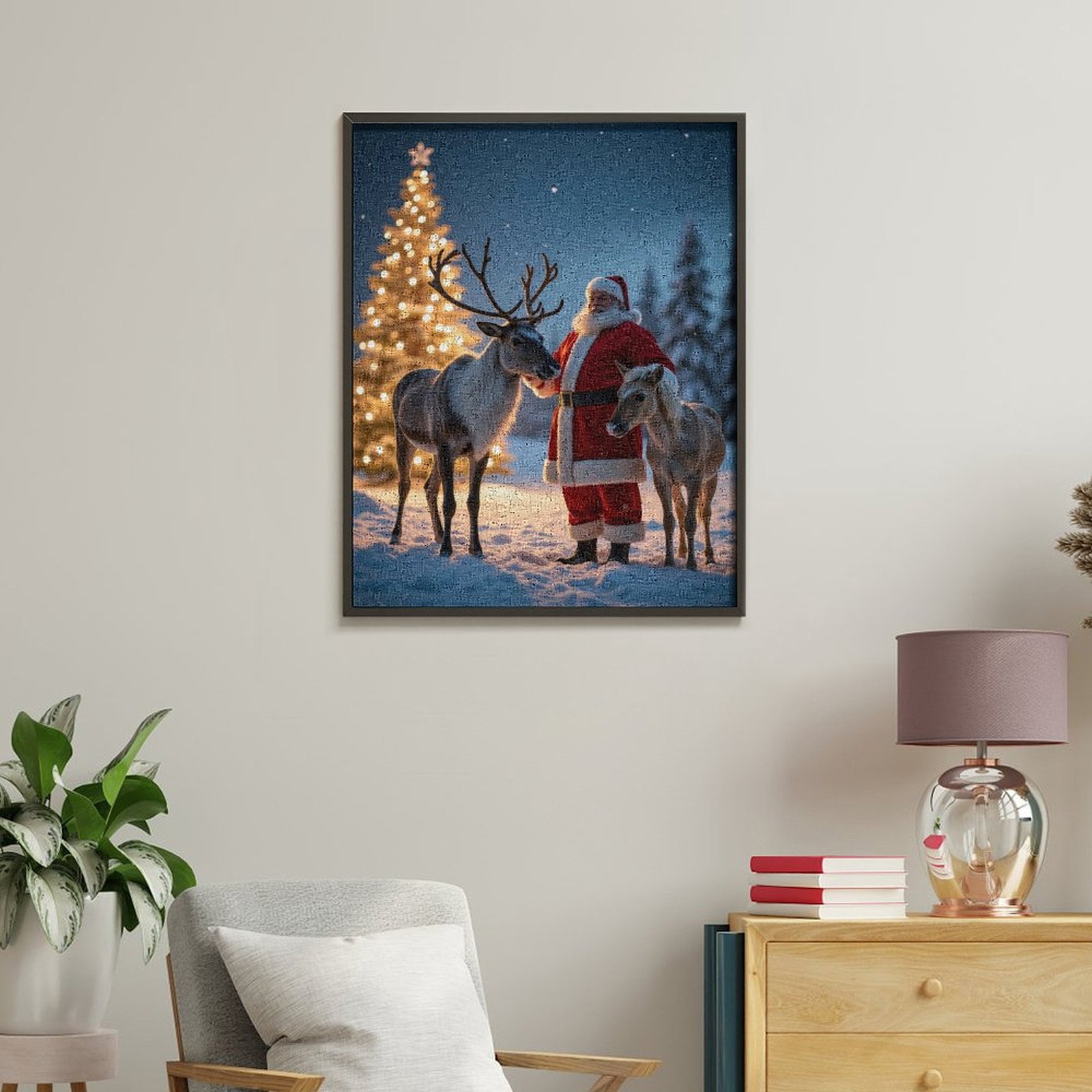 Paint by Numbers Kit for Adults, Santa Reindeer Snowy Night Paint by Numbers, Easy Paint by Numbers Kit for Adults Beginner, DIY Adult Paint by Number Kits on Canvas, Home Decor