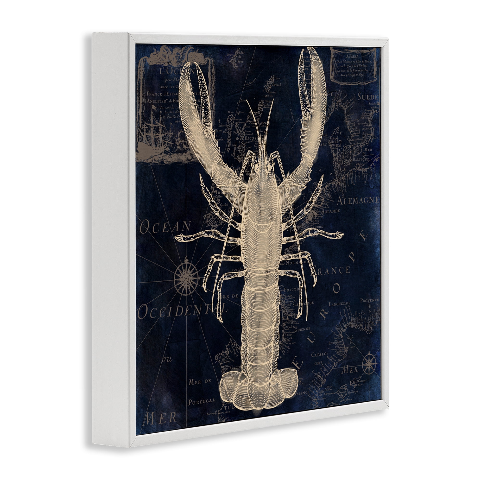 Lobster Contour over Map White Framed Giclee Art, design by Sasha
