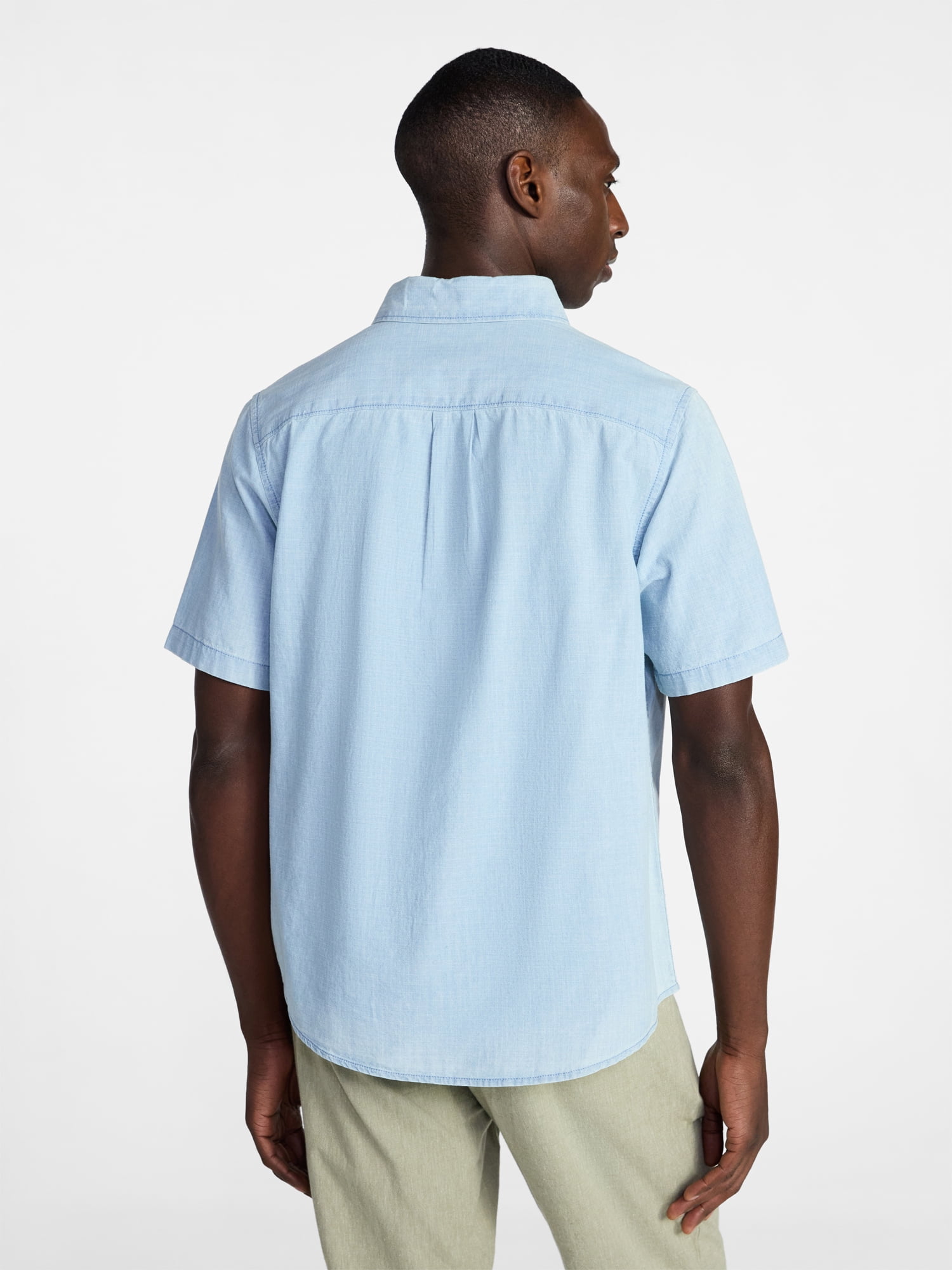 George Men's and Big Men's Modern Fit Poplin Button Up Shirt with Short Sleeves, Sizes XS-3XL