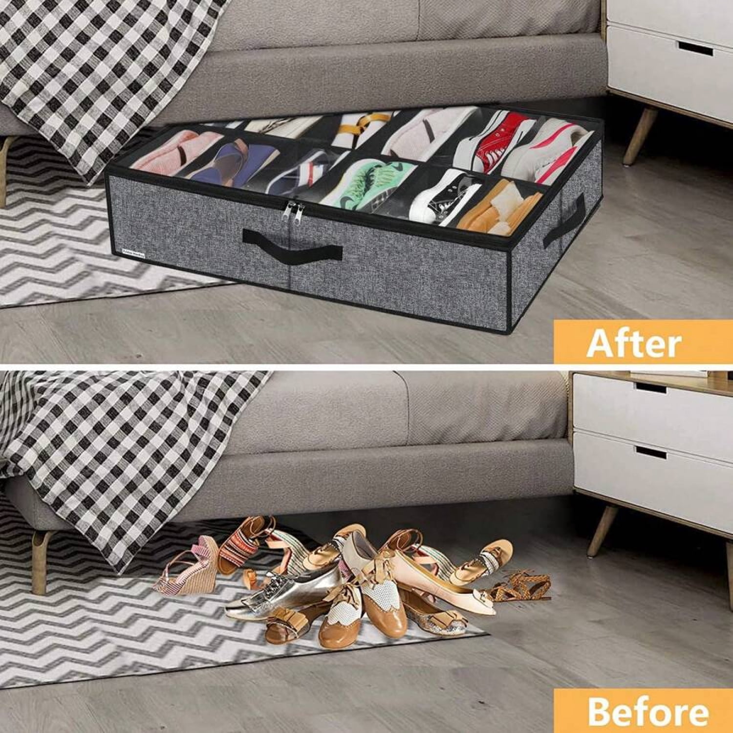 NTGFU 2 Pack Sturdy Under Bed Shoe Storage Organizers, Fit Total 24 Pairs, Large Underbed Closet Shoes Box Container Bag with Clear Cover, 29.3x23.6x5.9 Inches(Except For Men's Sports Shoes)