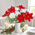 thumbnail image 3 of 2 Pack Artificial Poinsettia Rose Bushes,Faux Red White Poinsettia Roses Floral Stems for Indoor Outdoor Christmas Tree Ornament Home Porch Decorations, 3 of 9