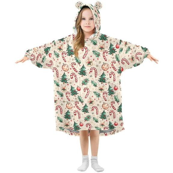 joogoo Wearable Blanket Hoodie for Christmas Candy Fir Berry Oversized Sherpa Hooded 3-14 YR M