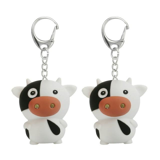 GOOHOCHY 2 uds., Llavero con diseño de vaca, llavero luminoso LED, llaveros con sonido, decoración de llaves brillantes, adornos artesanales, regalo