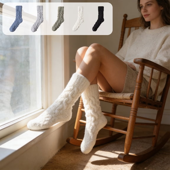 Super Soft Fuzzy Socks for Women - Thickened Coral Fleece Warm Winter Socks, Cozy Slipper Socks for Sleeping, Lounging & Daily Wear, Breathable Moisture-Wicking Plush Socks, 15.74in, Blue