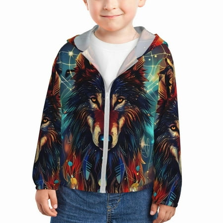 

Lukts Mystic Wolf Dreamcatcher Print Children s Long-Sleeved Sun Protection Clothing Hooded Sweatshirts for Boys and Girls Outdoor Sports-2 Years