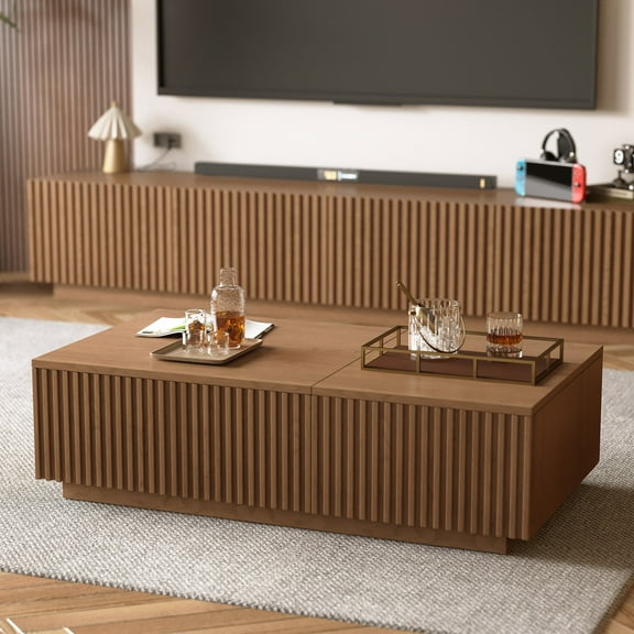 gaoyangjiaju Mid-Century Modern 51.1" Coffee Table with Lift-Top & Storage, Floor-Standing Living Room Center Table for Working, Dining & Organizing, Walnut