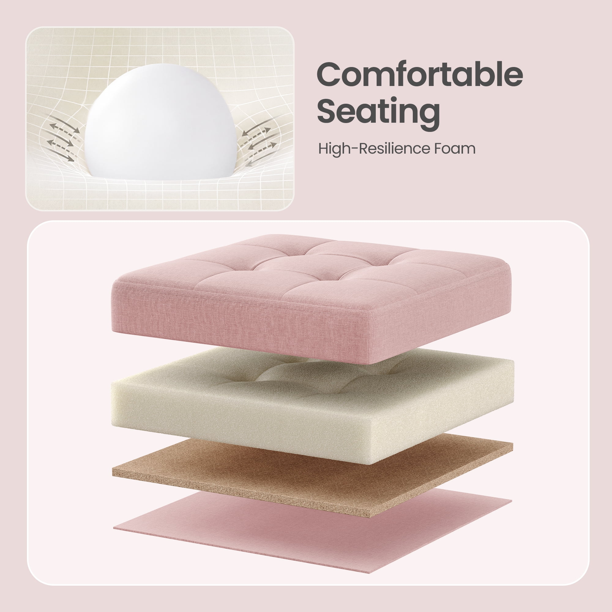 Ledrem Large Foldable Storage Ottoman Bench with 660lb Capacity, Jelly Pink