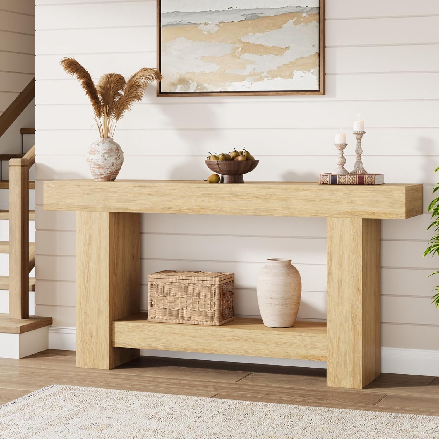 Huisuilinss Hall Console Table, 47" Modern Minimalist Narrow Sofa Display Accent Entry Accent Table Farmhouse Hallway Table with 2-Tier Storage Shelf for Living Room, Entryway, or Hallway