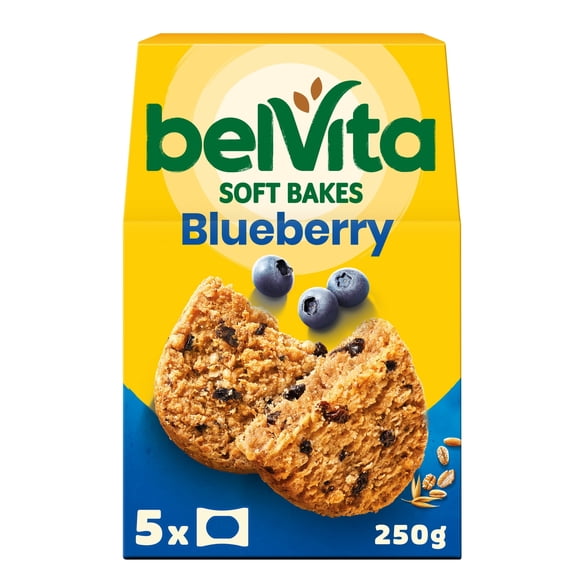 Belvita Breakfast Blueberry Soft Bakes Cereal Snack Bars Pack 5 x 50g, Imported from Britain