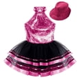 thumbnail image 3 of iiniim Kids Girls Modern Jazz Latin Tap Dance Shiny Sequins Halter Ballet Tutu Dress with Hat Rose 14, 3 of 7