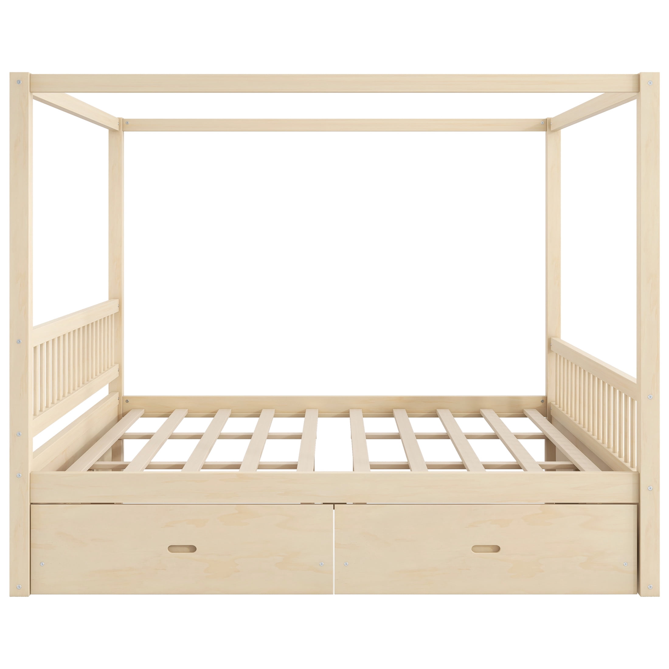Noble House Stefan King Size Wooden Canopy Bed Frame with Storage Drawers, Farmhouse Decor Style, Natural