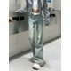 thumbnail image 3 of Pantalones vaqueros desgastados americanos de calle lavados para mujer Y2k Pantalones acampanados Denim Vintage Pantalones rectos de pierna ancha Chic, 3 of 5