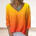 thumbnail image 4 of Fmbrln Womens Gradient Print Shirts Fashion Casual V Neck Long Sleeve Shirts Loose Comfy Pullover Tops Fall Trendy Clothing Orange XL, 4 of 5