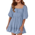 thumbnail image 2 of CCRFTGI Summer Dresses for Children Girls 7-8 Casual Dress Tie Backless Square Neck Ruffle Birthday A-Line Dress Light Blue 13-14 Years, 2 of 5