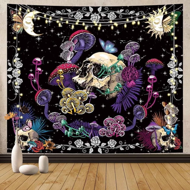 Tapiz gótico con forma de calavera psicodélica para colgar en la pared, 150 x 130 cm