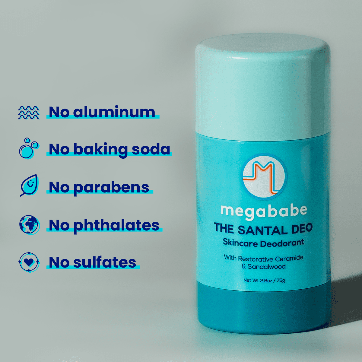 Megababe The Santal Deo, Skincare Deodorant Stick, Aluminum-Free, All Natural, 2.6 oz.