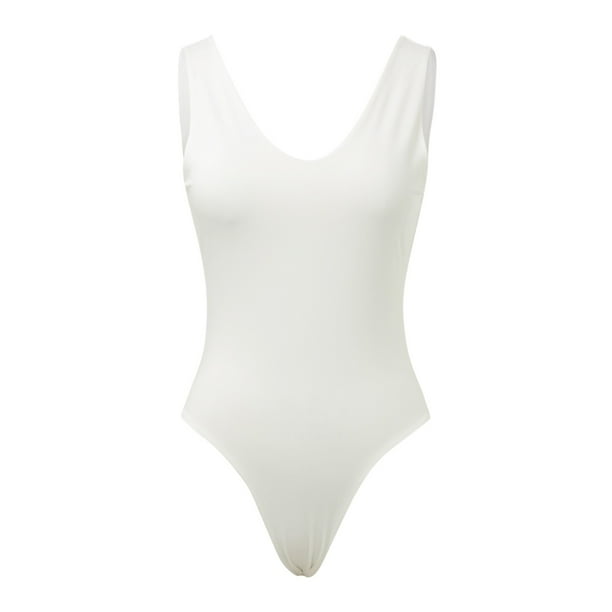 Body sin mangas con escote en V profundo sexy para mujer - Tejido agradable al tacto - Diseño con volantes en las sisas - Tallas XS-L