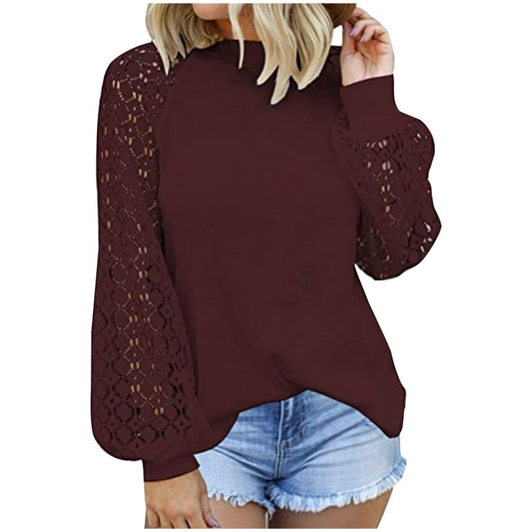 Women's 0-neck stitching lace long T-shirt Women's 0-neck stitching lace long T-shirt