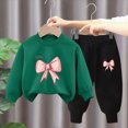 thumbnail image 2 of TOWED22 Toddler Baby Girl Boy Fall Winter Outfits Print Crewneck Sweatshirt Casual Pants 2pcs Clothes Set Casual Clothing(Dark Green,6-7 Y), 2 of 5