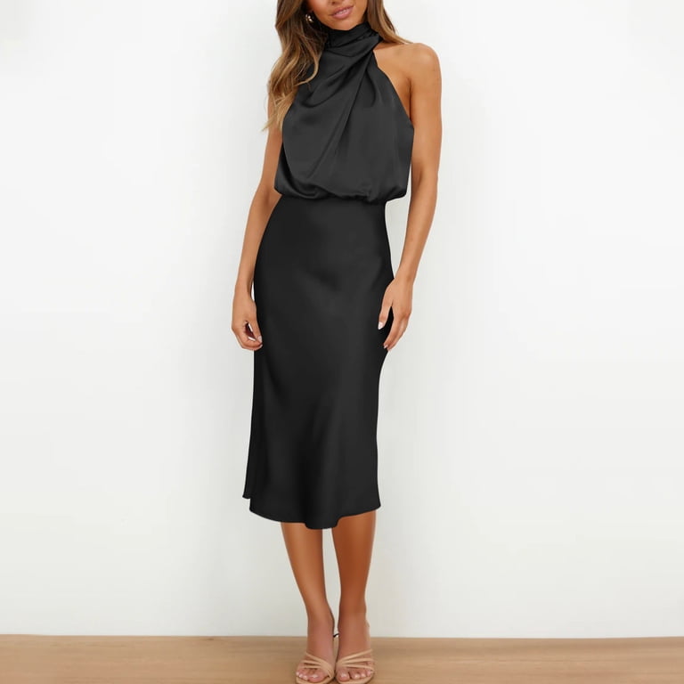 black cotton halter maxi dress Alicia Satin Halter Maxi Dress main image 0