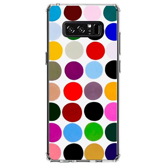 DistinctInk Clear Shockproof Hybrid Case for Samsung Galaxy Note 8 - TPU Bumper, Acrylic Back, Tempered Glass Screen Protector - Rainbow Polka Dots