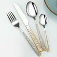 thumbnail image 2 of 4-Piece Stainless Steel Cutlery Set - Double-Sided Gold Floral Pattern, Fork, Knife, Spoon & Dessert Spoon, Elegant Dining Utensils, Dishwasher Safe, 2 of 9