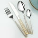 thumbnail image 2 of Set de cubiertos de acero inoxidable | Vajilla con patrón doble de flores doradas | Juego de 4 piezas incluye tenedor, cuchillo, cuchara y cuchara para postre | Durable y resistente al óxido | Apto, 2 of 9