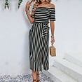 thumbnail image 4 of ICHUANYI Womens Elegant Colored One Shoulder Striped Dress, 4 of 9