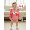 thumbnail image 5 of Miaouyo Infant Baby Girl Fall Romper 0 3 6 12 18 Months Bows Animal Rugby Embroidered Plaid Crew Neck Long Sleeve Romper and Bow Headband, 5 of 9