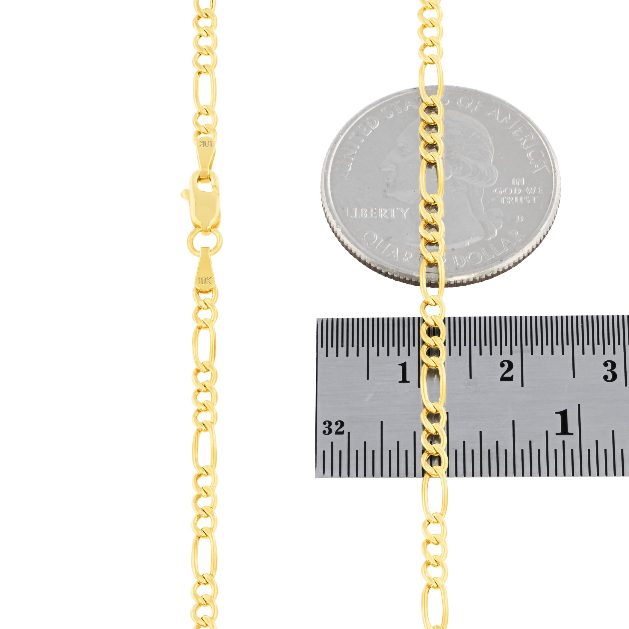 Nuragold 10k Real Yellow Gold Figaro Link 2.5mm Chain Necklace (16"-26") Italian Jewelry for Men & Women