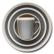 Stone Lain Serenity 16-Piece Stoneware Round Dinnerware, Service for 4, 2-Tone, Dark Gray-Cream