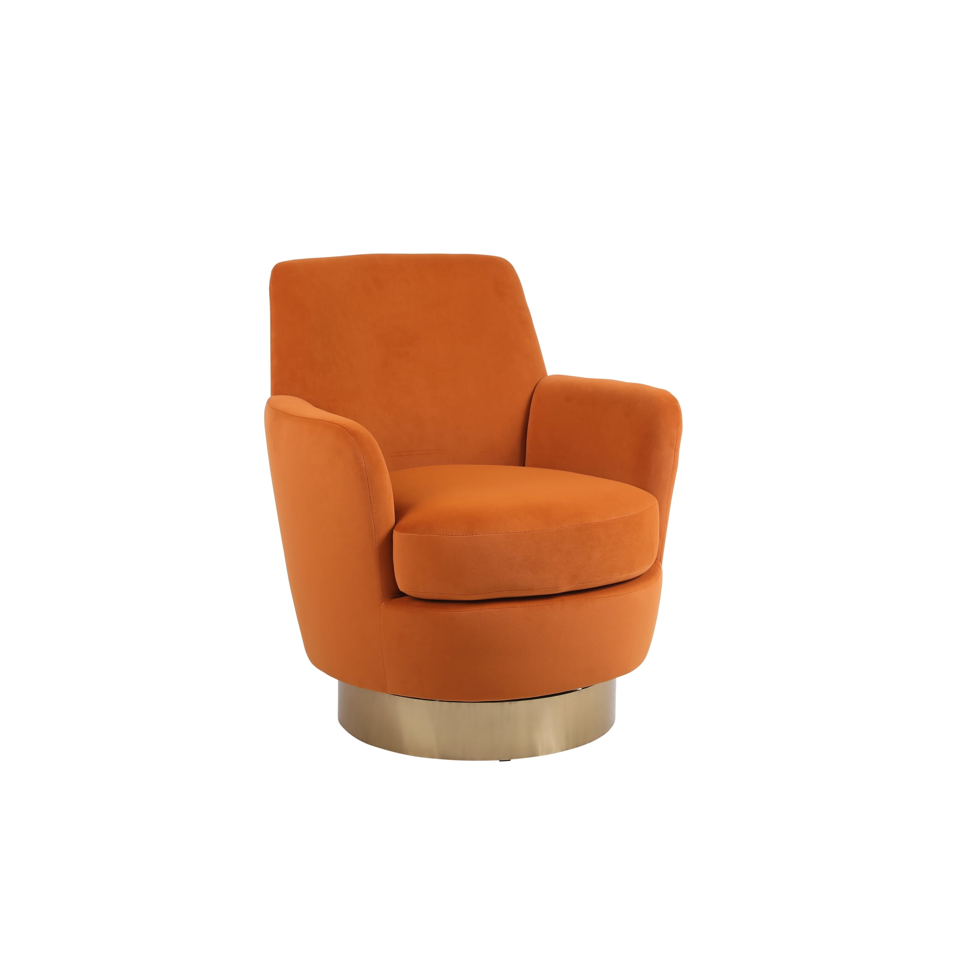 Leumius Velvet Swivel Barrel Chair, Swivel Accent Chairs Armchair, Round Barrel Chairs with Gold Stainless Steel Base for Living Room Reading Room Bedroom Orange