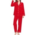 thumbnail image 2 of VISALY Valentines Day Pajama Heart Parinted Button Down Sleepwear Lounge Set Nightwear Lounge Outfits Soft Pajamas Sets Night Wear Pajamas Set Lounge Sets Cute Sets Loungewear Sets Loungewear Red S, 2 of 5