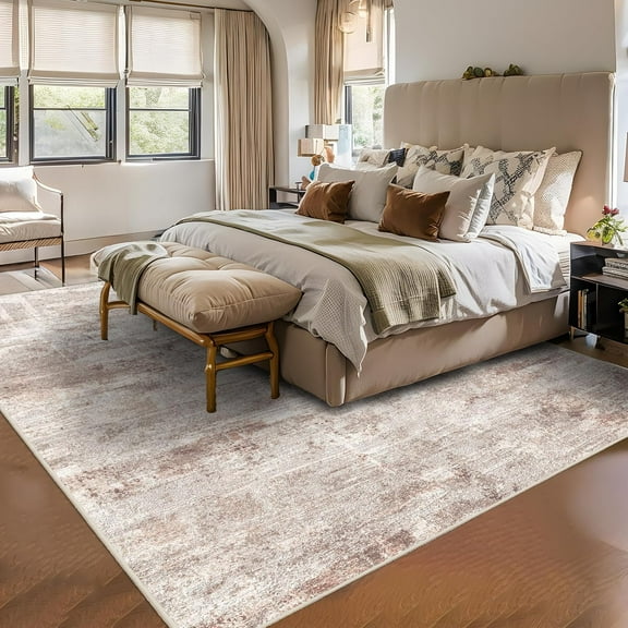 RUUGME Washable Abstract Rug 8X10:Living Room Large Vintage Area Rug Soft Indoor Low Pile Carpet for Bedroom, Dining Room Non-Slip Stain Resistant Low plie Distressed Floor Decor 8X10 Brown