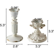 SOFE Vintage Rustic Antique Distressed White Gold Resin Taper Candlestick Holders, Set of 2