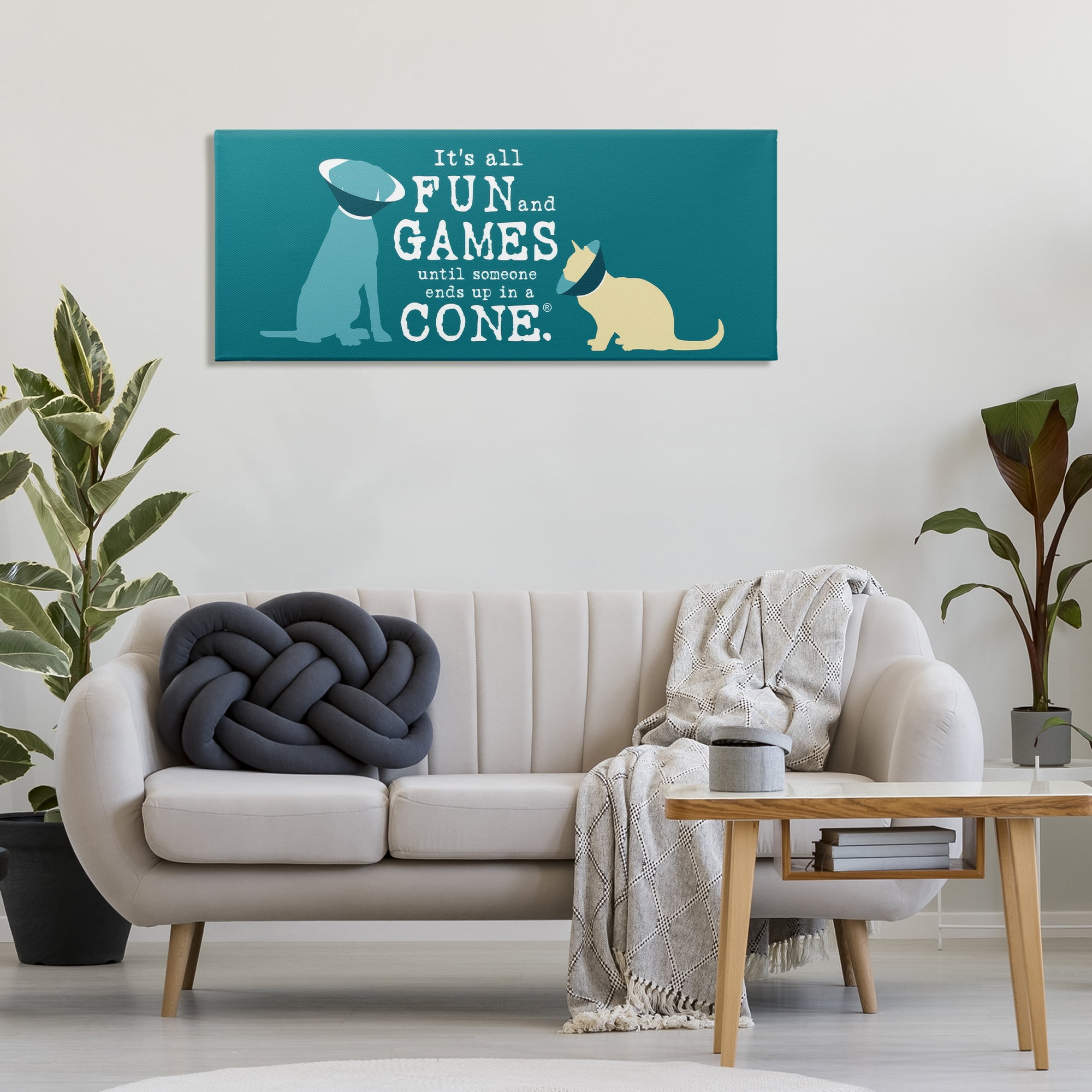 Stupell Industries Funny Cat & Dog Cone Animals Painting Wrapped Canvas Art Print Wall Art, 48 x 20