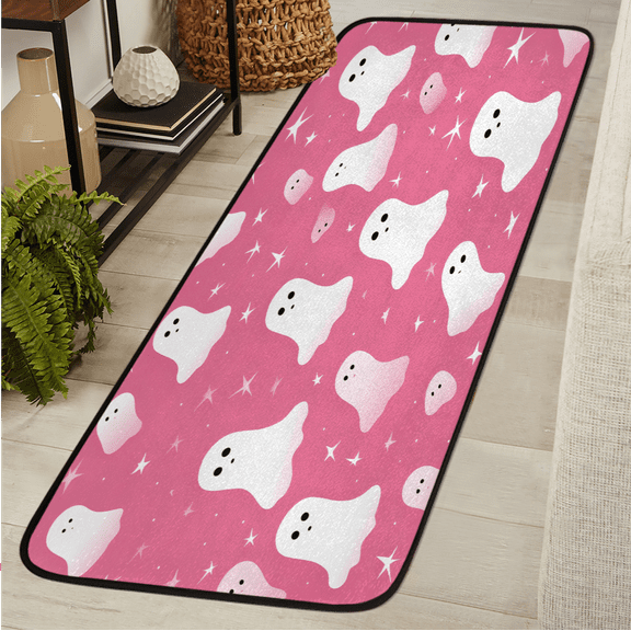CURLYOOT Cute Ghost Runner Rug 2'x6' Washable Kitchen Runner Rug Indoor Non Slip Laundry Rugs Halloween Floor Carpet for Hallway Kitchen Entryway Bedroom Living Room