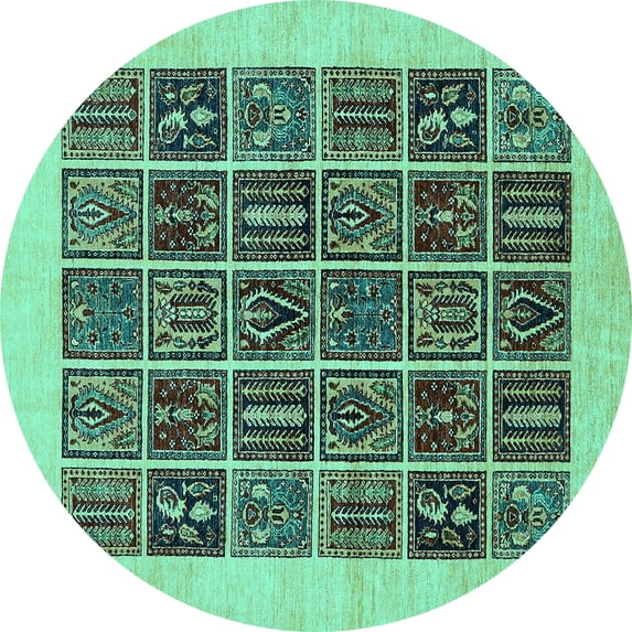 Ahgly Company Machine Washable Indoor Round Abstract Turquoise Blue Modern Area Rugs, 7' Round