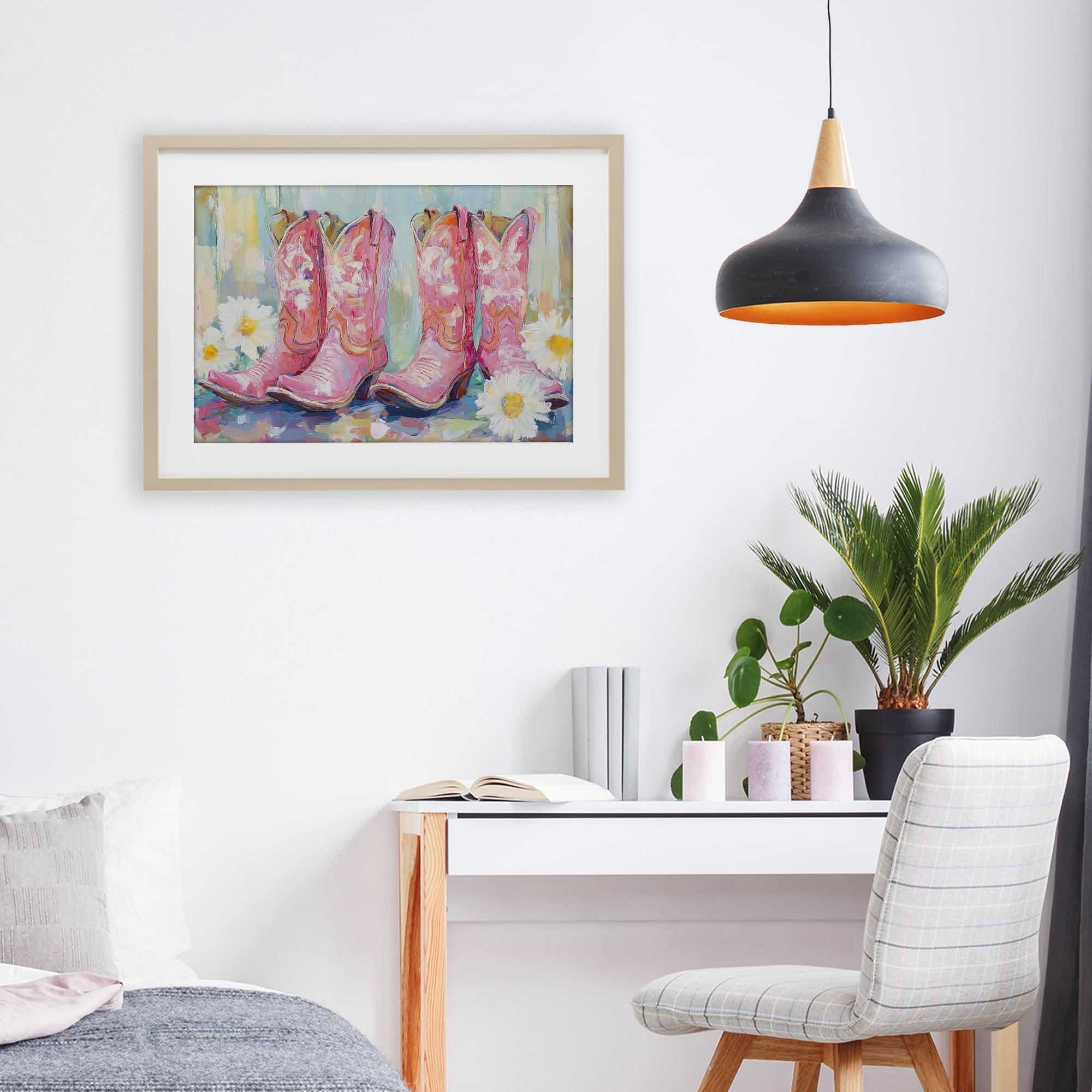 Stupell Industries Pink Cowgirl Boots Pairs Birch Framed Print Under Glass, design by Tina LeCour