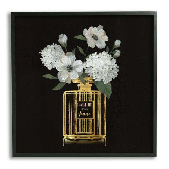 Stupell Industries Chic Perfume Blossoms Botanical & Floral Painting Black Framed Art Print Wall Art, 12 x 12