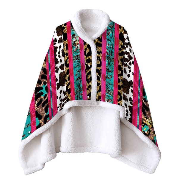 Manta Portátil Bebé Mantas Gruesas De Doble Cara Manta De Leopardo De Flores Cárdigan Cálido Capa De Lana Con Mangas Funda De Abrigo De Felpa Suave Rosa Fuerte Odeerbi LM103-11335