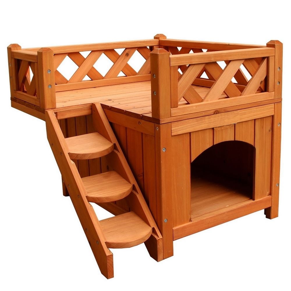 Zimtown 2Story Cat House, Wooden Cat House with Eave,Escaping Door