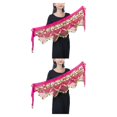 thumbnail image 4 of Sonducket Danza del vientre cintura cadena colgante cinco capas tres filas lentejuelas moneda cadera bufanda accesorios rendimiento ropa rosa Rosa roja 2Conjunto, 4 of 6