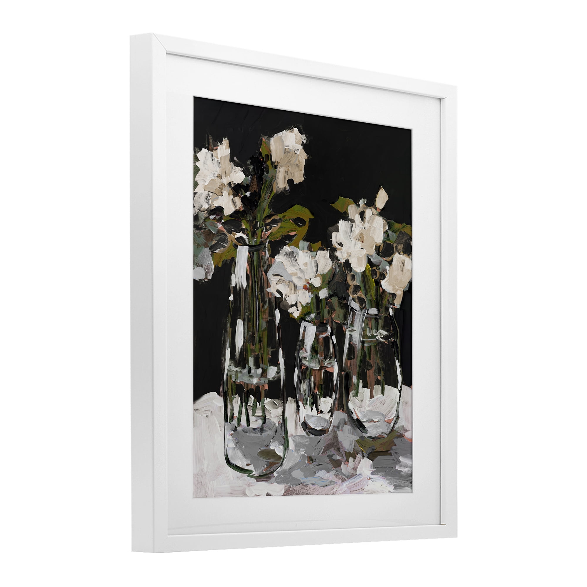 Stupell Industries Three Flower Vases on Black White Framed Print Under Glass, design by Jane Slivka