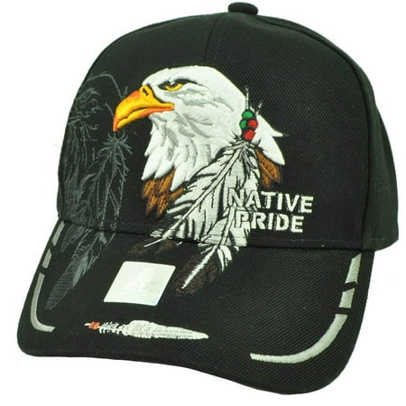 - Native Indian American Pride Bald Eagle Shadow Feather Hat Cap Black Adjustable